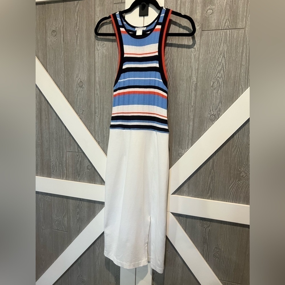 011. VENUS Women's Sleeveless Ribbed Striped Dress 6 GUC